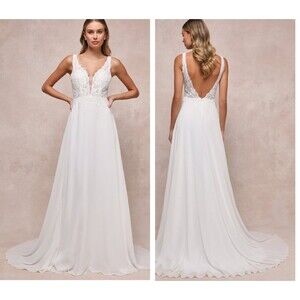 Lulus Forever Promised White Chiffon Embroidered Sequin Maxi Dress Size Large